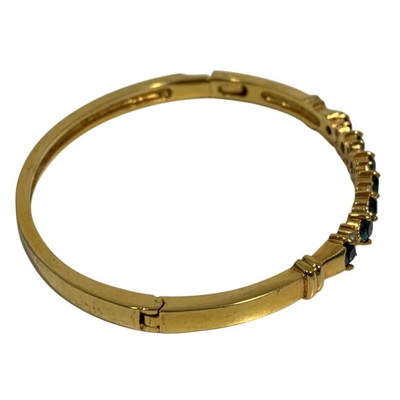 Elegant Gold-Plated Hinged Bangle Bracelet With Blue + Clear Gemstones - Picture 4 of 6